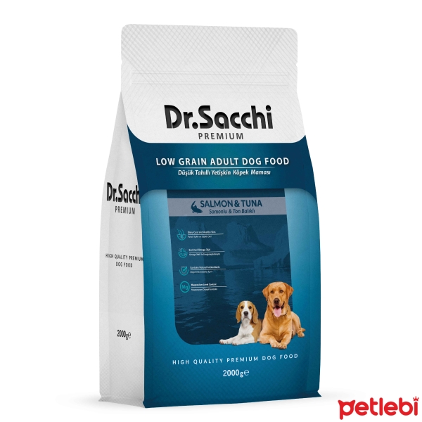 Dr.Sacchi Premium Somonlu ve Ton Balıklı Düşük Tahıllı Yetişkin Köpek Maması 2kg