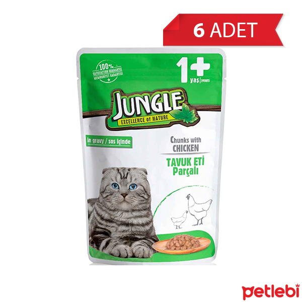 Jungle Pouch Tavuk Eti Parçalı Soslu Yetişkin Kedi Konservesi 100gr (6 Adet)