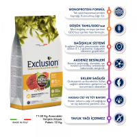 Exclusion Monoprotein Sığır Etli ve Narlı Düşük Tahıllı Orta Irk Yetişkin Köpek Maması 12kg