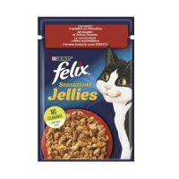 Felix Pouch Jöle İçinde Sığır Etli ve Domatesli Yetişkin Kedi Konservesi 85gr