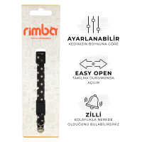 Rimba Zilli Kolay Açılabilen Yıldızlı Kedi Boyun Tasması 22-30cm/10mm (Siyah)