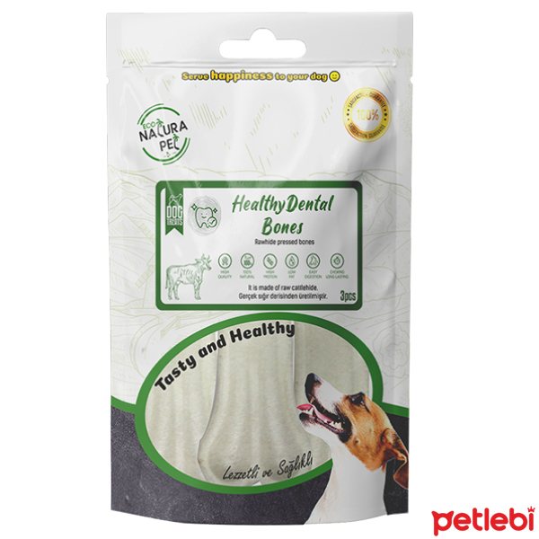 Eco Natura Healthy Dental Bones Beyaz Press Çiğneme Kemiği 13cm 180gr (3'lü)