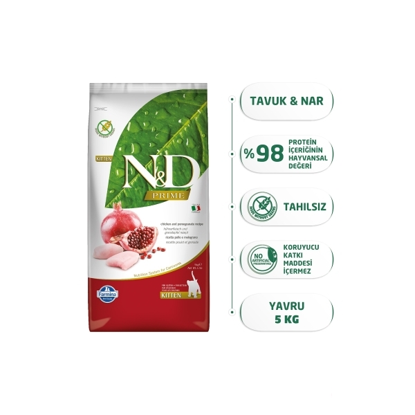 N&D Prime Tavuklu ve Narlı Tahılsız Yavru Kedi Maması 5kg