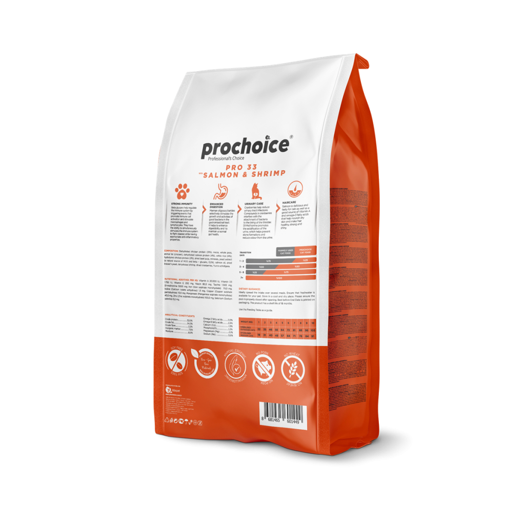 ProChoice 33 Hipoalerjenik Somonlu ve Karidesli Düşük Tahıllı Kısırlaştırılmış Kedi Maması 2kg