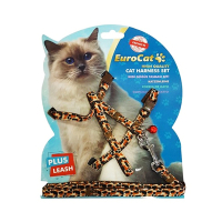 EuroCat Desenli Yetişkin Kedi Göğüs Tasması 40cm-30cm/10mm (Kahverengi/Bej)