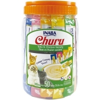 INABACIAO Churu Cream Ton Balıklı ve Tavuklu Sıvı Kedi Ödül Maması 14gr (50'li)+Saklama Kabı HEDİYE!