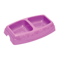 Rimba Kedi ve Küçük Irk Köpekler İçin İkili Plastik Mama ve Su Kabı 2x200ml 23cm (Karışık Renkli)